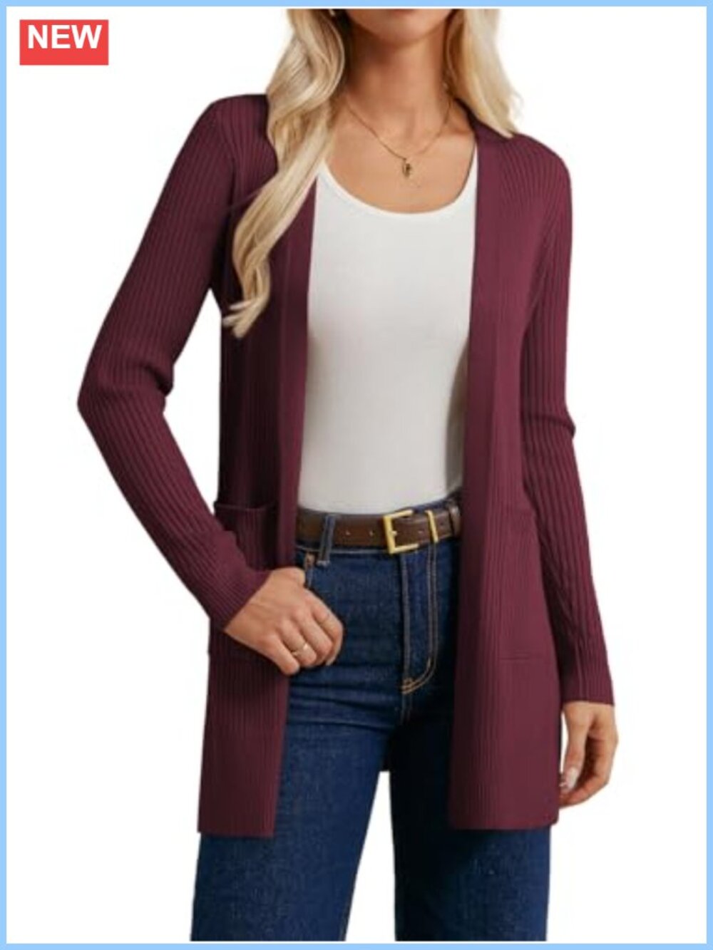 Lightweight Long Sleeve Open Front Ribbed Knit Cardigan Sweater